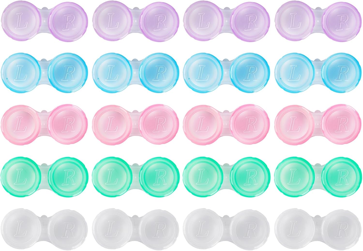 KAOPET 20 Pack Leak-Proof Contact Lens Cases - Transparent Bulk in 5 Colors, Cute Portable Eye Cases for Travel & Home