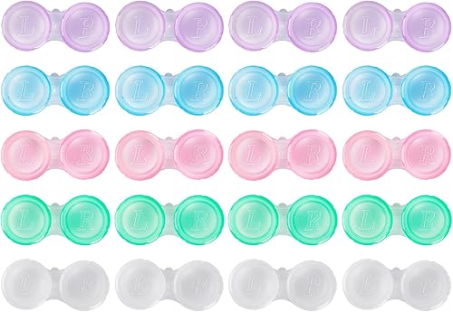 Paquete de 20 fundas para lentes de contacto, fundas de contacto transparentes a granel en 5 colores, bonita funda para lentes de contacto a prueba