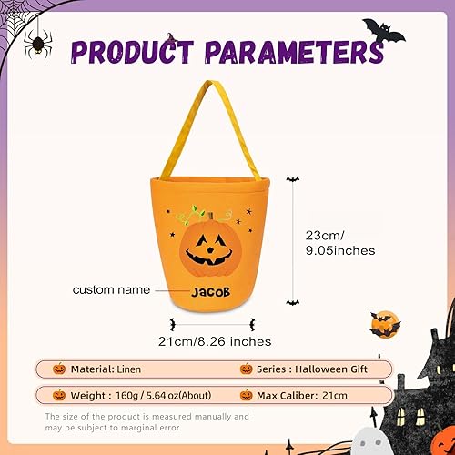 Miniatura 2 de Cubo personalizado con nombre, cesta de dulces de Halloween, bolsa para niños y niñas, cubo de calabaza para fiesta de Halloween (estilo 1)