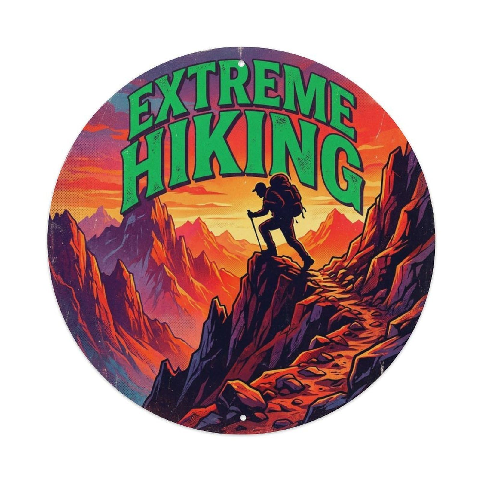 Extreme Hiking Outdoor Adventure Illustration Metal Tin Sign