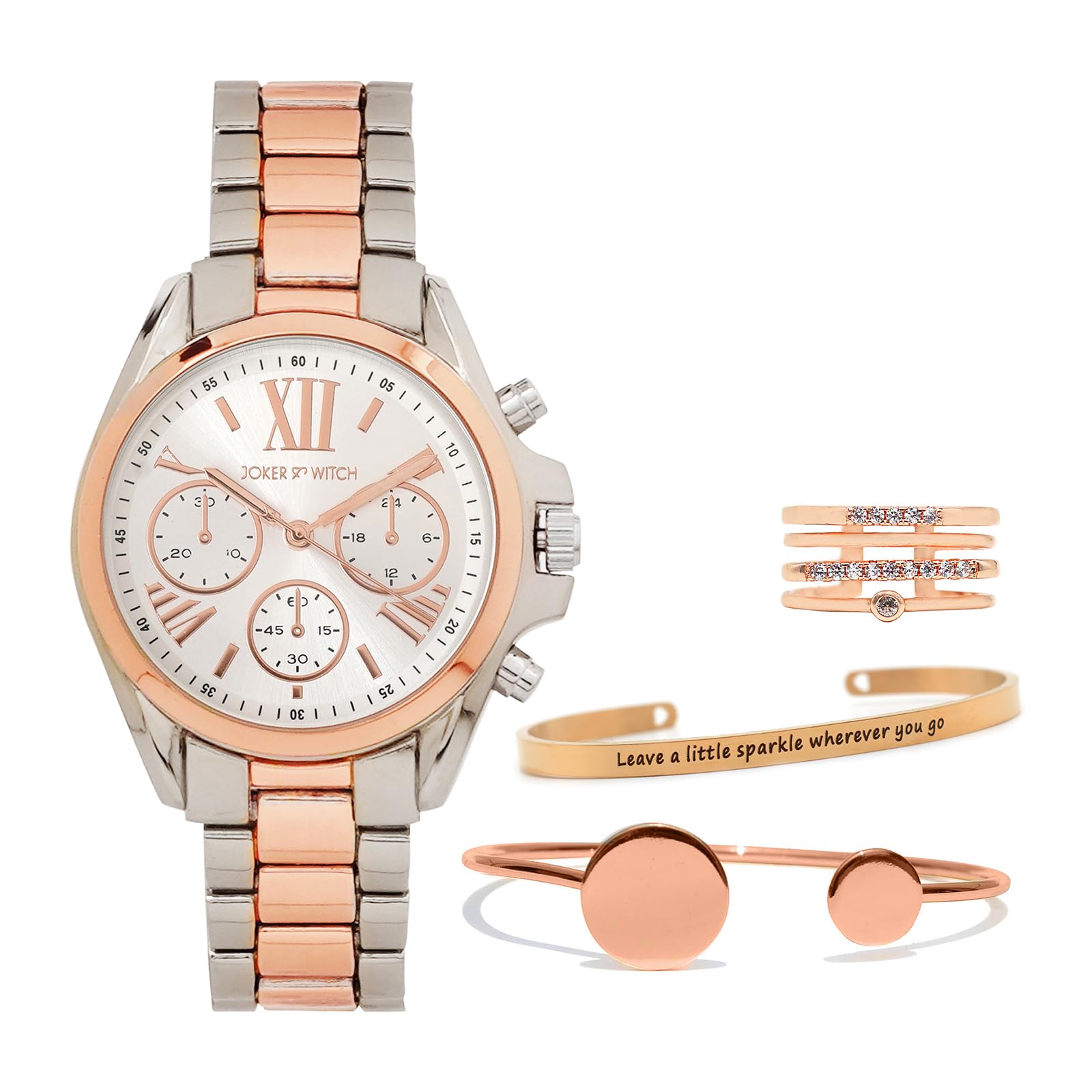 Joker & Witch Stainless Steel Women Frost Love Triangle Analogue Watch Gift Set, Multi-Color Dial, Multi-Color Band (B0CGR946D6) Amazon Price History, Amazon Price Tracker