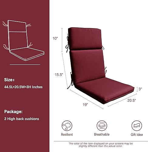 Miniatura 3 de BOSSIMA Sunbrella - Juego de 2 cojines de repuesto para sillas de patio, con respaldo alto, color borgoña
