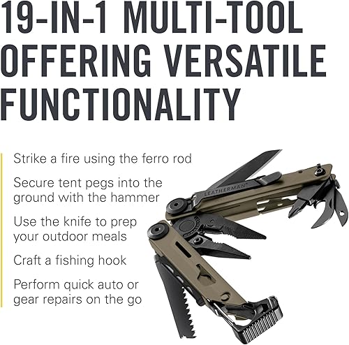 Miniatura 3 de LEATHERMAN Signal Multiherramienta de campamento con iniciador de fuego, martillo y silbato de emergencia, hecha en Estados Unidos, color tostado