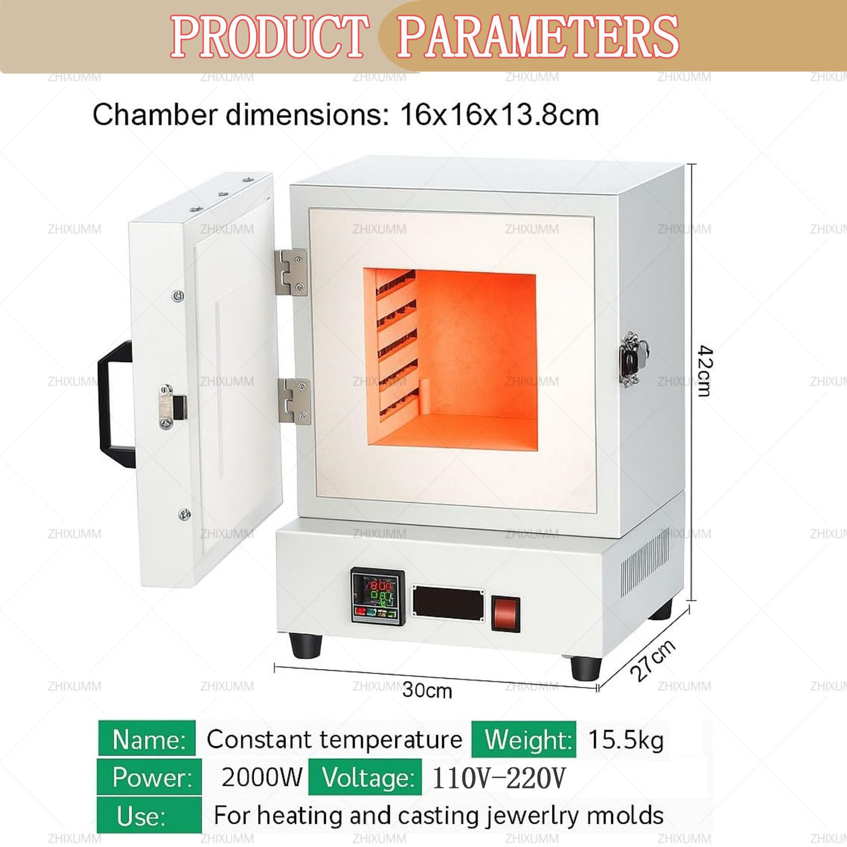 Horno De Mufla EléCtrico De Laboratorio para CeráMica De 2000 W, Horno EléCtrico De 1150 °C para FusióN De Metales, para OdontologíA, Trabajos De CeráMica Y Tratamiento De Joyas.