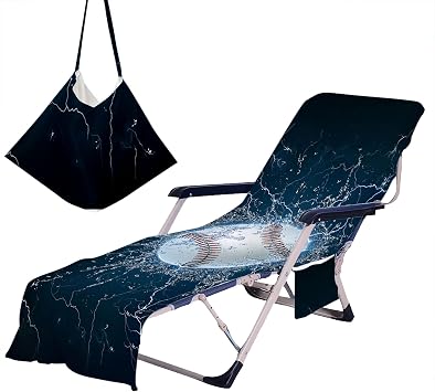 Baseball Beach Chair Towel with Side Pockets Thick and Quick Dry Chaise Lounge Cover for Pool Sun Lounger Sunbathing Garden Beach Hotel Black