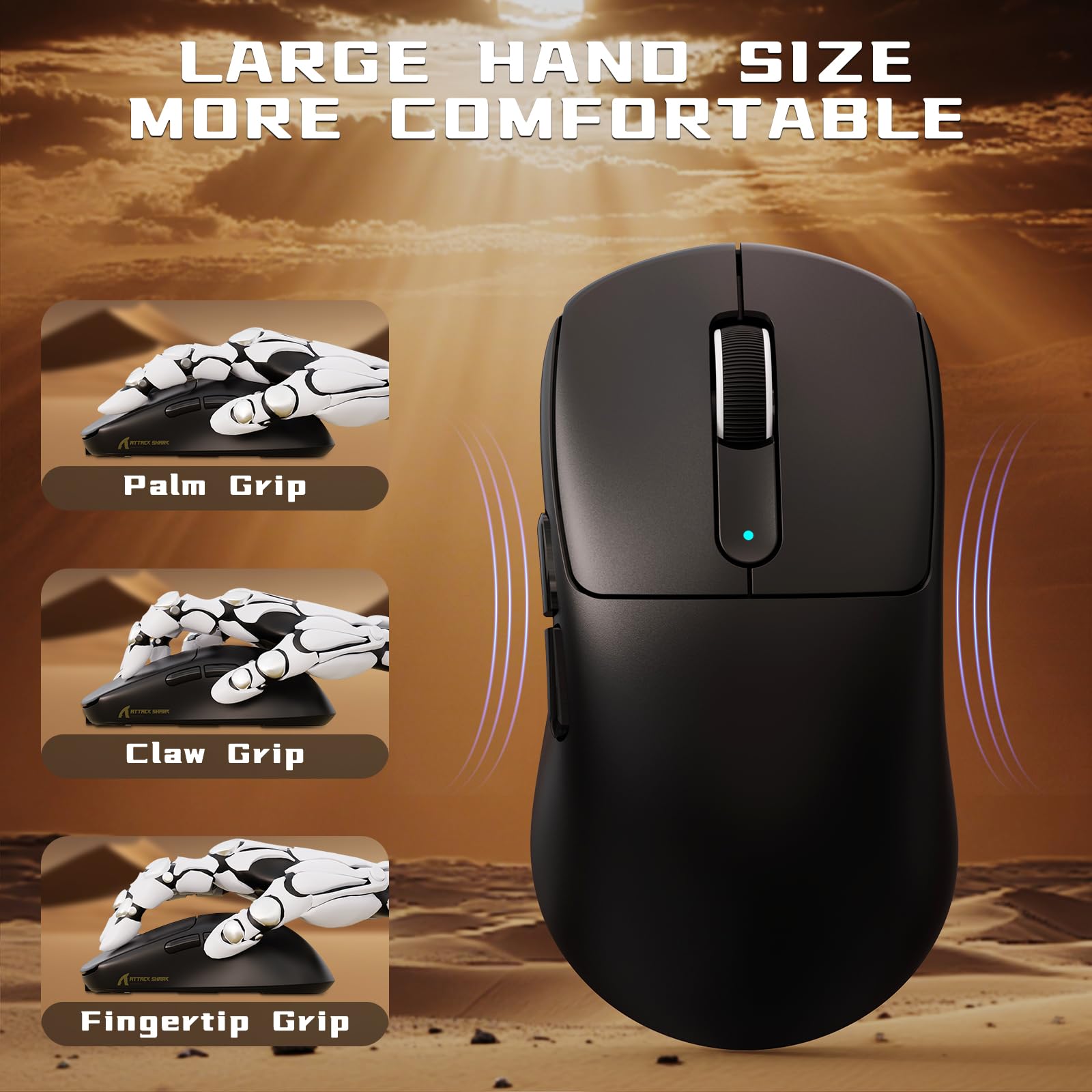 ATTACK SHARK V5 Bezprzewodowa Mysz Gamingowa 8000Hz,53G,PixArt PAW3950MAX,Mikrokontroler Nordic 52840, Bluetooth/2.4G/Myszy Przewodowe ze Spiralnym Kablem,42KDPI (Czarny)