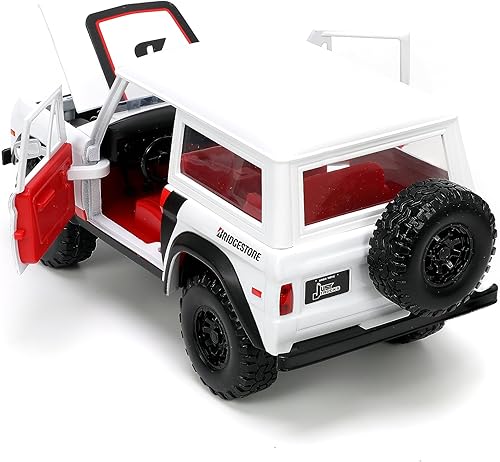 Miniatura 5 de Jada Just Trucks 124 1973 Ford Bronco Bridgestone - Portaneumáticos fundido a presión, juguetes para niños y adultos (blanco y rojo)