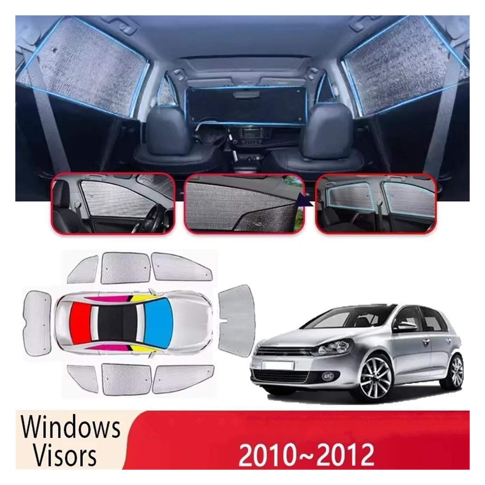 Parasol para Coche para VW para Golf 6 2010 2011 2012 Parasol De Coche Parabrisas Aislamiento Térmico Auto Visera De Protección Solar Accesorios Protector Solar para Parabrisas(Front 3 Pieces)