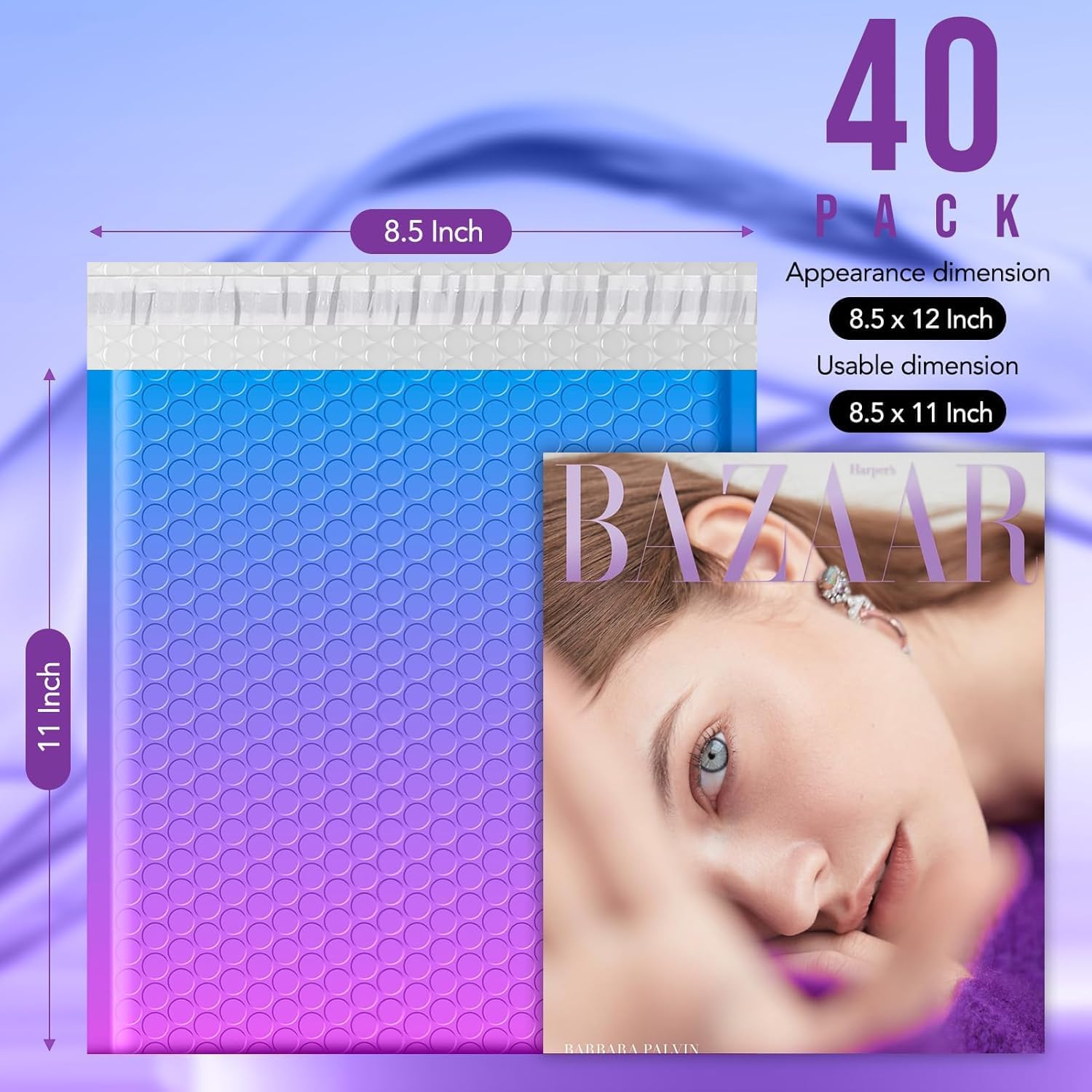 Fuxury Bubble Mailers 8.5x12" 40 Pack Padded Envelopes Usable Size 8.5x11" Thick Mailing Envelopes Bubble Opaque Padded Mailers Shipping Bags for Mailing Jewelry Makeup Small Business #2 BluePurple