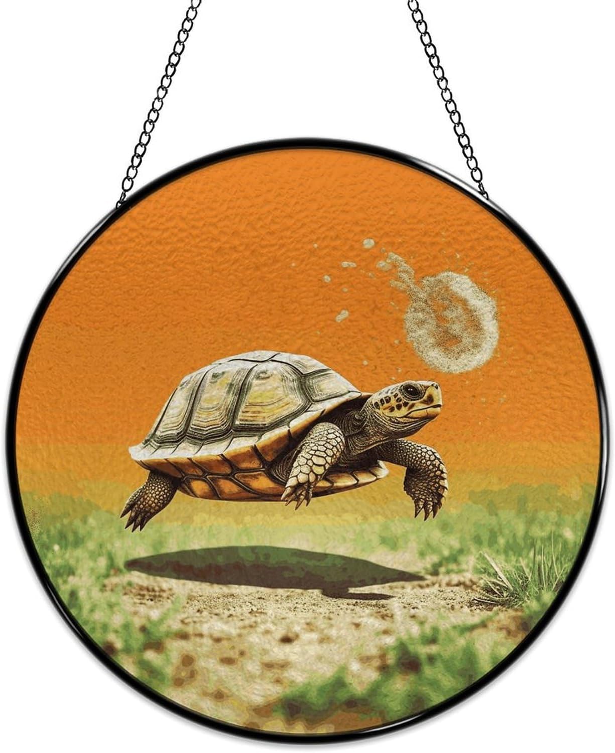 Stained Glass Window Hanging 30x30cm Window Suncatcher Glass Panel with Metal Chain Tortoise Turtle JumpingSun Catchers Wall Art Home Decor Gift for Women Mother's Day