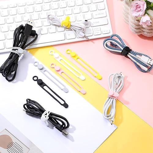 Miniatura 2 de Nuanchu 40 bridas de silicona reutilizables, correas ajustables, organizador de cables de carga multiusos para sujetar cables de carga (4.17