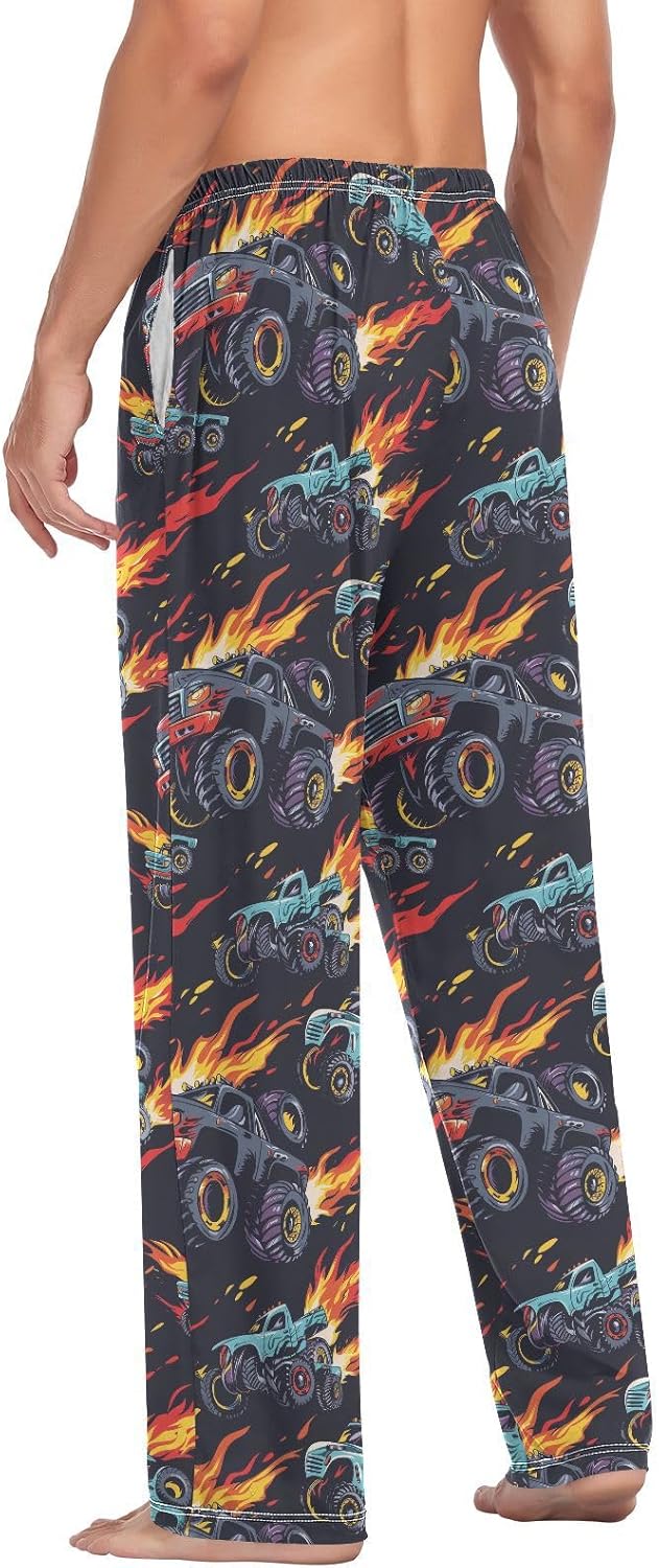 ALAZA Monster Truck Running Men's Sleepwear Mens Pajama Pants Bottoms with Pockets, S