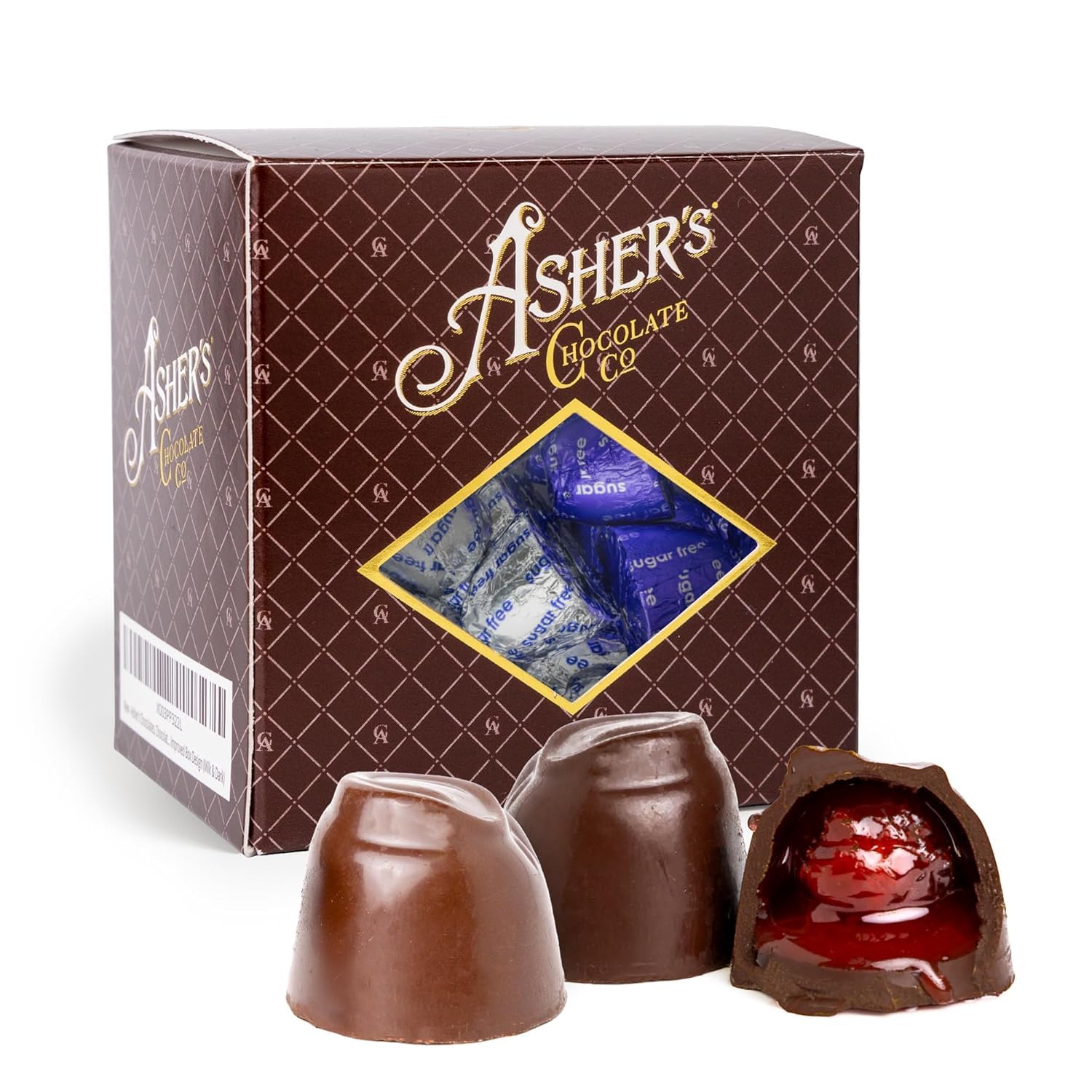 Asher's Chocolates Holiday Gift Box, Milk and Dark Chocolate Assortment, Small Batches of Kosher Chocolate, Family Owned Since 1892, Assorted Chocolate Gift Set (4 Sugar Free Items, Sugar Free Lovers)