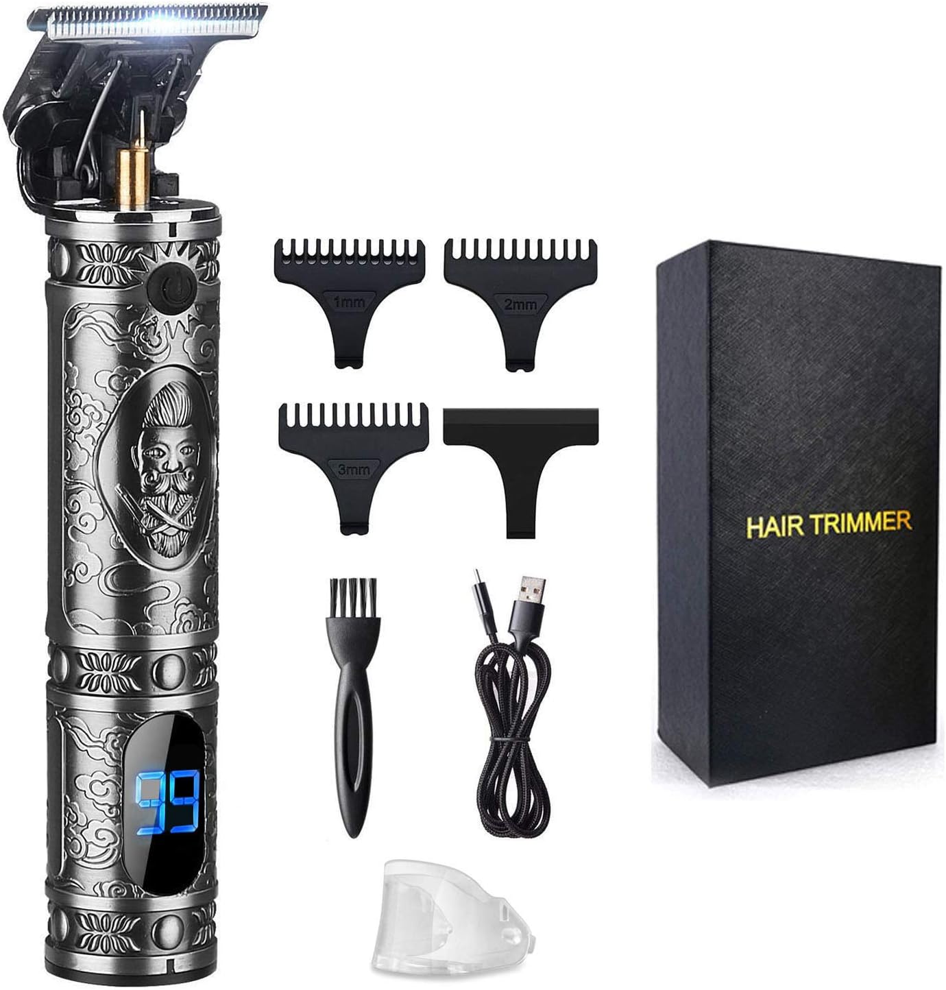 Suttik Hair Trimmer for Men, Professional Hair Clippers for Barber, Beard Trimmer for Men, Cordless Edgers Clippers, Ornate Knight T-Blade Close Cutting Trimmer with LCD, Gray