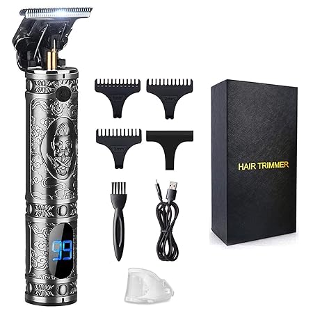 Suttik Hair Trimmer for Men, Professional Hair Clippers for Barber, Beard Trimmer for Men, Cordless Edgers Clippers, Ornate Knight T-Blade Close Cutting Trimmer with LCD, Gray, Gift for Men