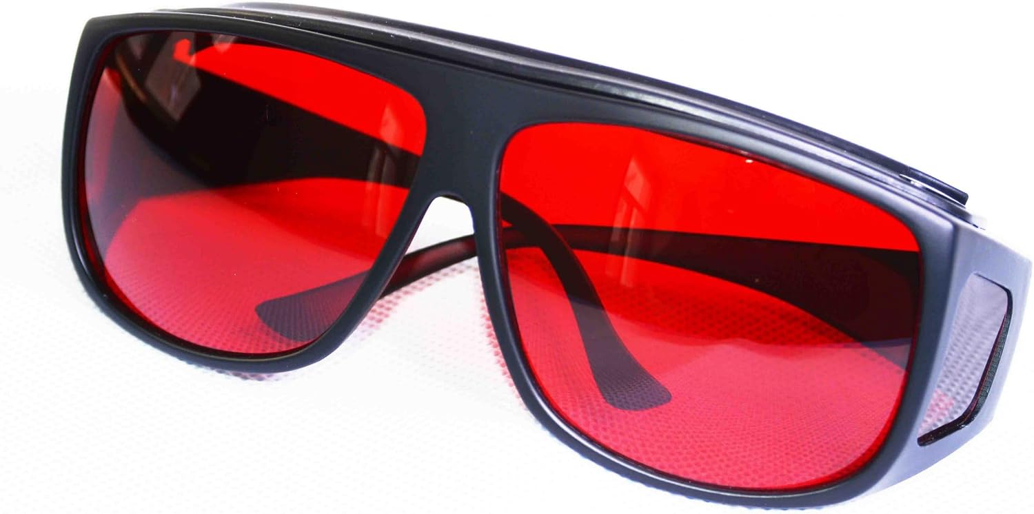 Professional-Grade Light-Filtering Safety Glasses (Red Lens Model), Black Plastic Frame, for Forensic Evidence Detection, Wavelength Filter Range 560-580 Nanometers (nm)