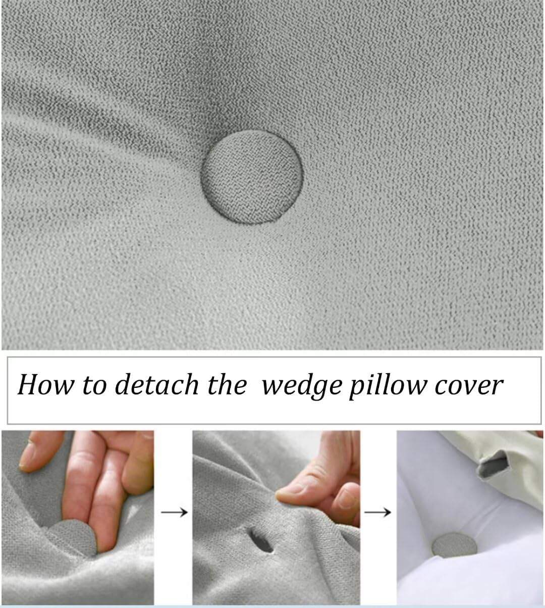 Triangular Reading Bed Rest Pillow with Side Pocket Large Bolster Cushion Headboard Backrest Wedge Pillow Twin with Detachable Cover,Navy Blue,39 * 8 * 20in