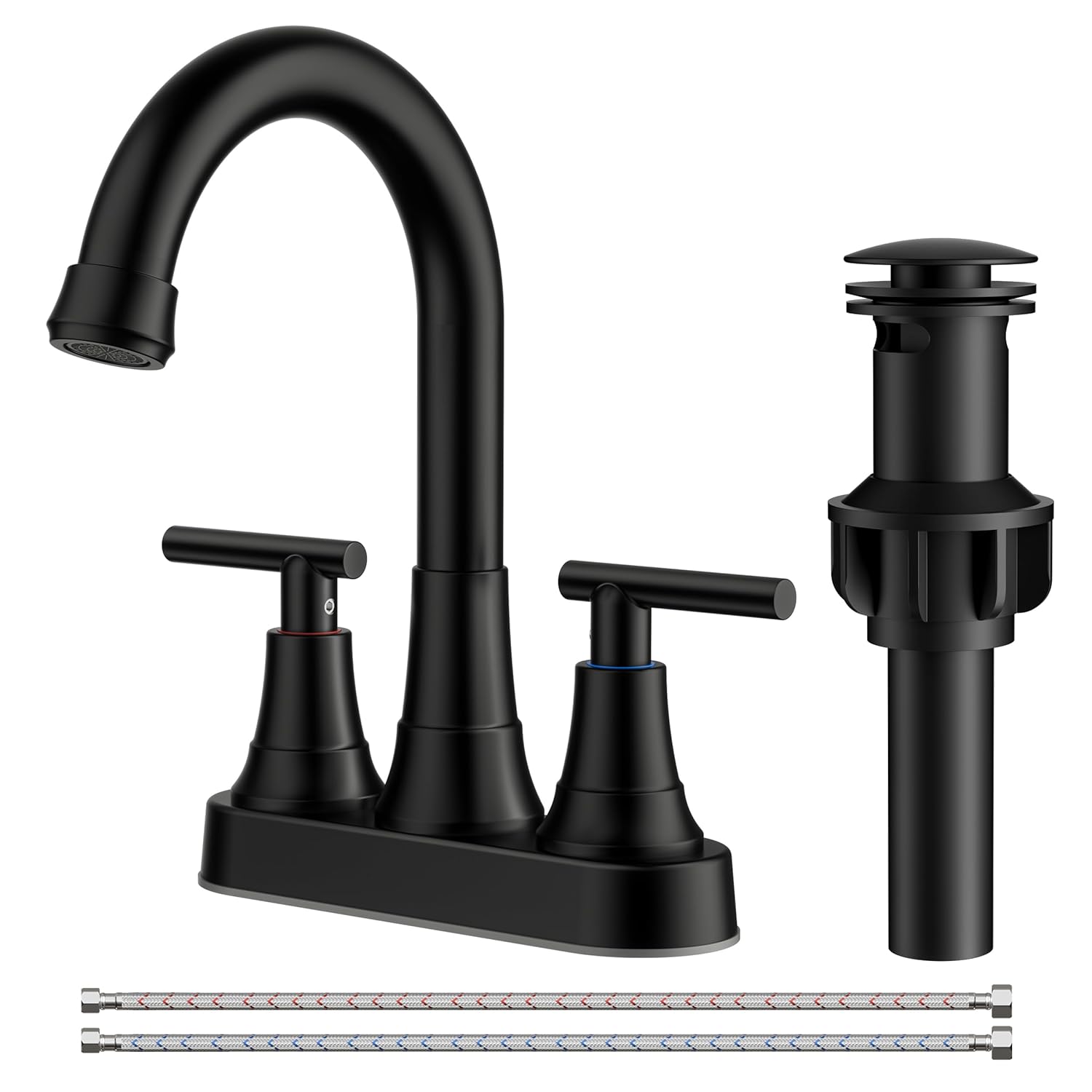 FORIOUS Matte Black Bathroom Faucets 4 Inch Centerset Bathroom Sink Faucet 2 or 3 Hole with Pop up