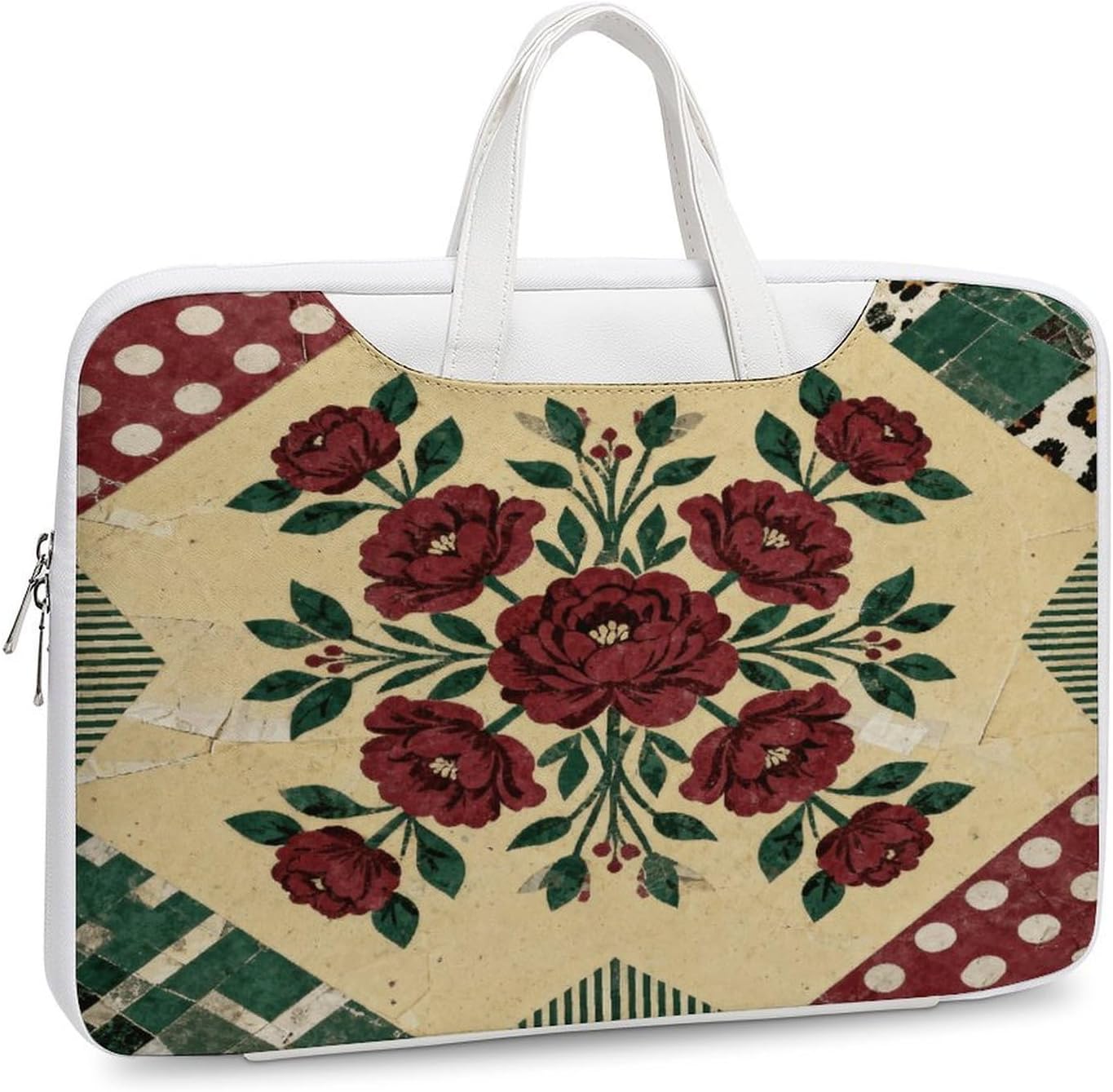 Print Retro Collage 42x30.5cm White-style Laptop Bag Leather Tablet Computer Briefcase Large Capacity Work Business Tote Bags for Office