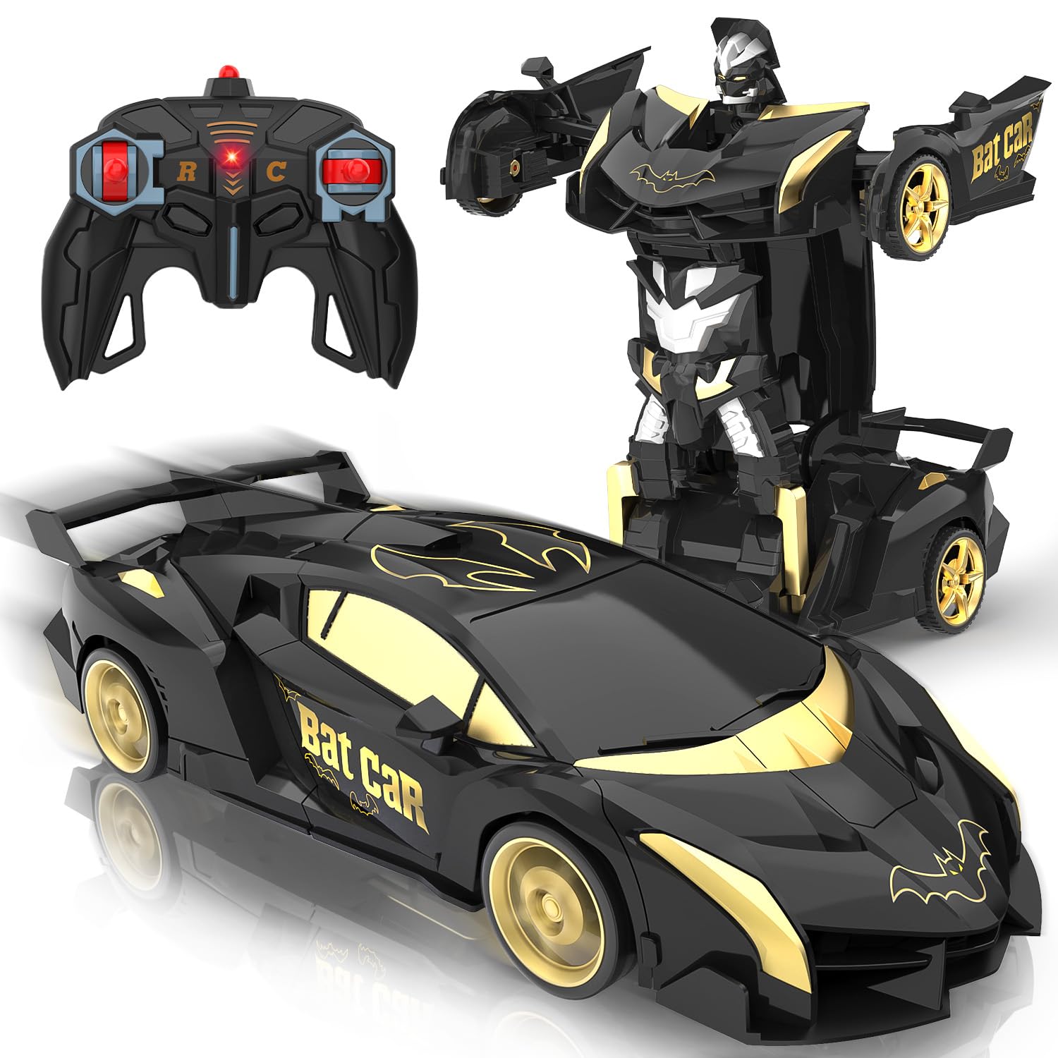 Macchina Telecomandata, 2.4GHz Trasforma Robot & RC Auto da Corsa Radiocomandata Giochi Esterno Giocattolo, Bat Cars Macchinine per Gioco Regalo Compleanno Natale Bambino Bimbi 3 4 5 6 7 8 9 Anni