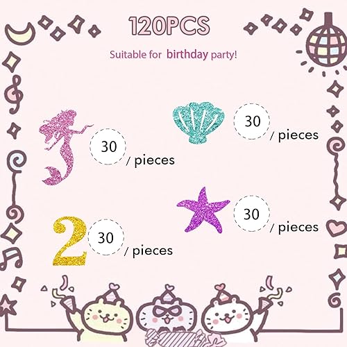 Miniatura 3 de 120 piezas de confeti de sirena, decoraciones de mesa de sirena para baby shower, segundo cumpleaños, confeti de sirena número 2pequeño para fiesta