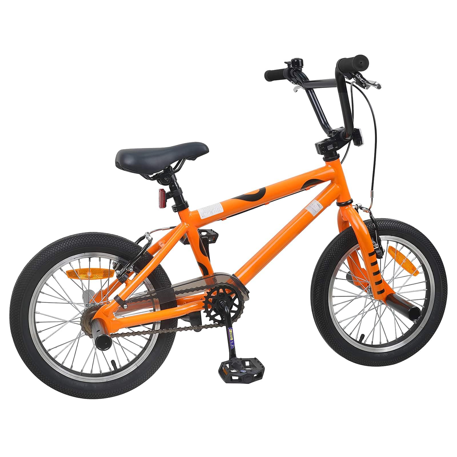BMX 16 Pouces Orange pour Enfants 5-8 Ans Cadre Acier Guidon et Selle réglables Frein tirage linéaire vélo de Balade et Apprentissage en extérieur