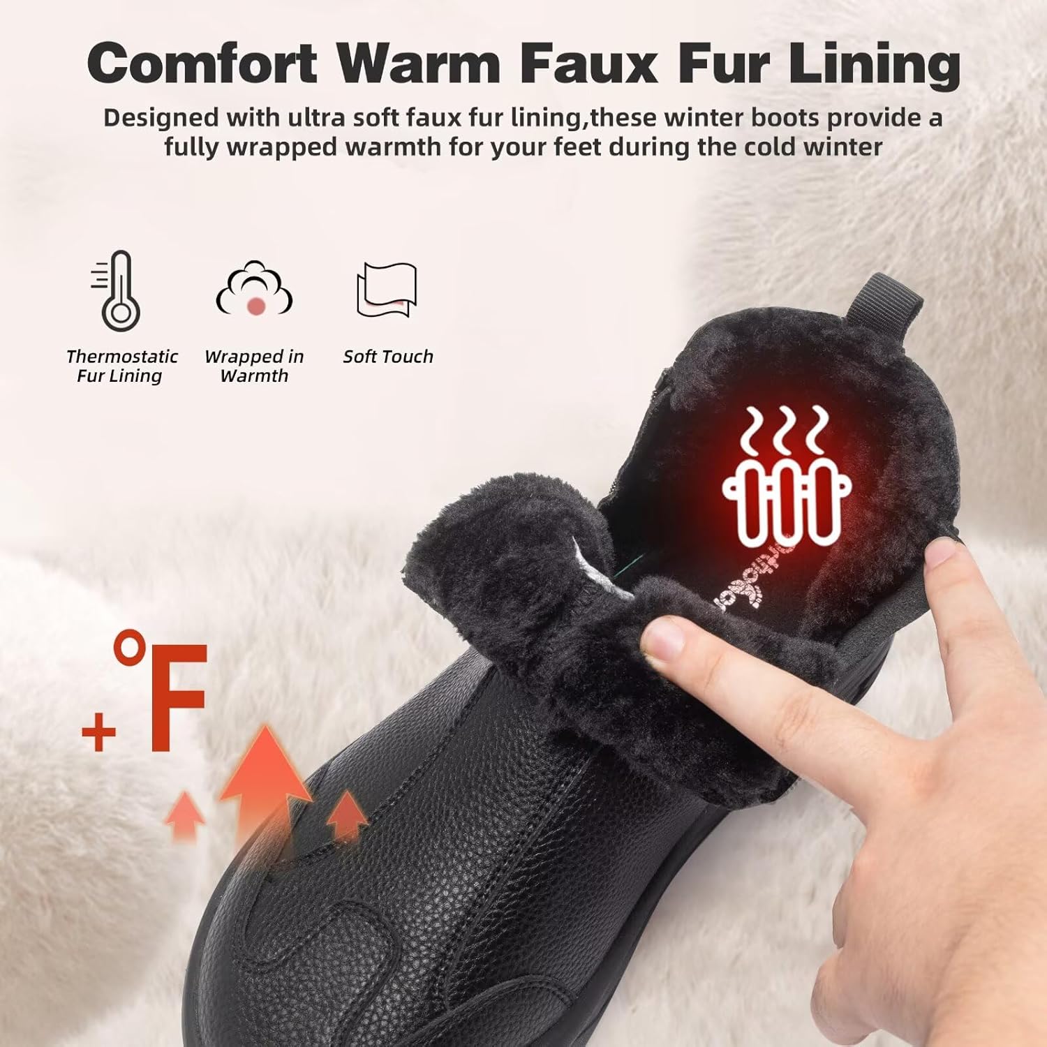 Men's Orthopedic Diabetic Winter Boots: Wide Toe Box Comfortable Arch Support Plantar Fasciitis Leather Dress Oxfords Shoes, Casual Warm Walking Snow Ankle Mid Boots for Foot and Heel Pain Relief - Image 3