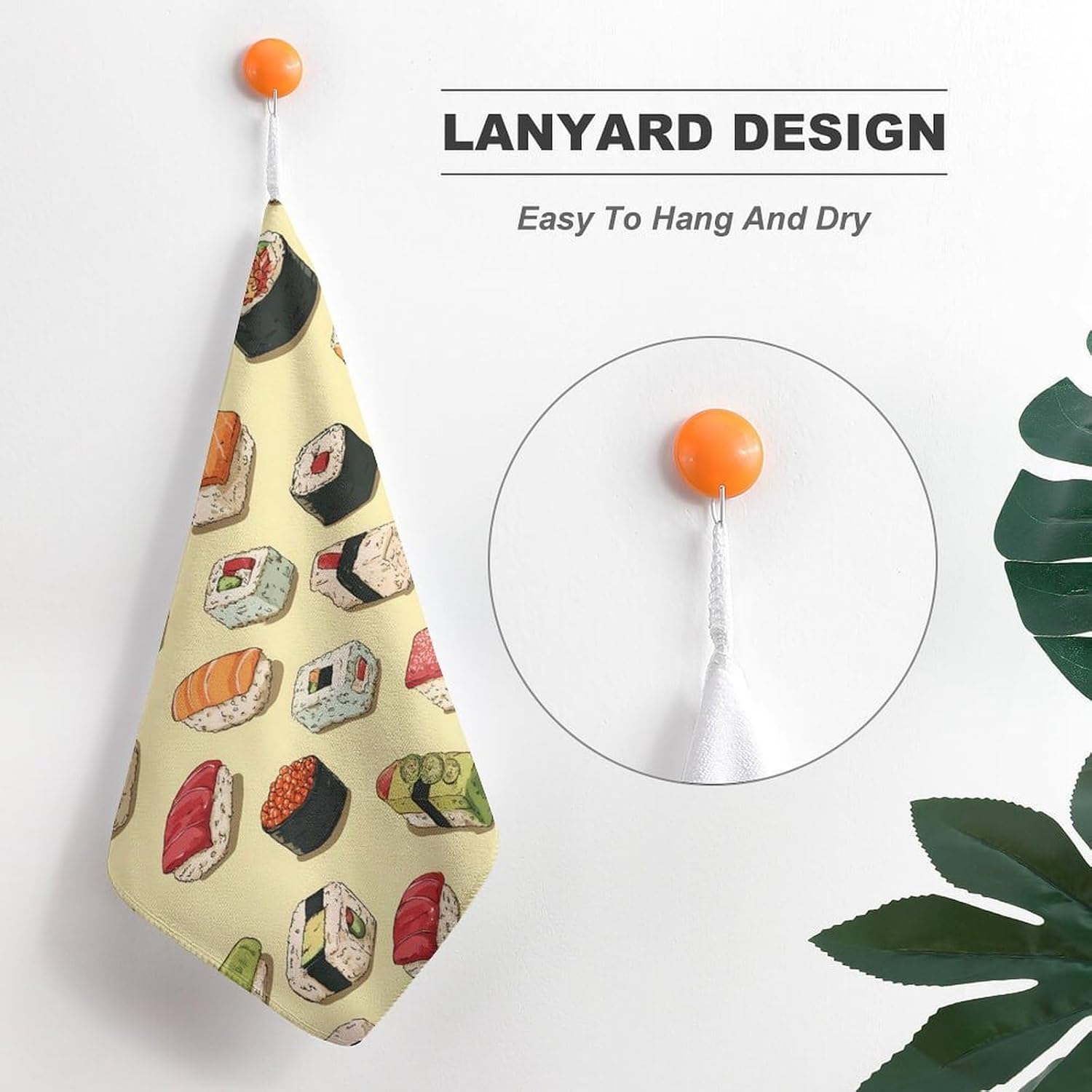 Japanese Sushi Microfiber Hand Towels for Bathroom Soft Absorbent Bath Kitchen Towel with Hanging Loop 4PCS