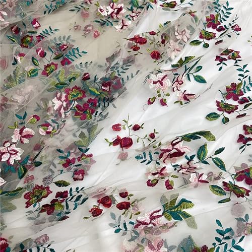 51" Width Exquisite Floral Flower Embroidery Mesh Lace Fabric Sewing Lace Trim Fabrics For Diy Wedding Dress Craft Home Decor (5 Yard(One Piece), Ivory ) #TOP4