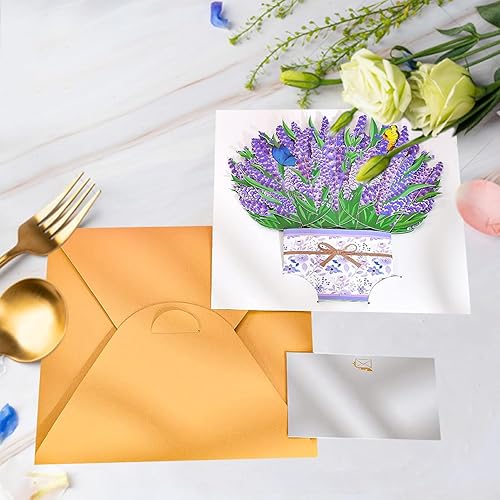 Miniatura 3 de Tarjeta desplegable de ramo de lavanda, tarjeta de felicitación de flores 3D con sobre para cualquier ocasión, cumpleaños, día de la madre,