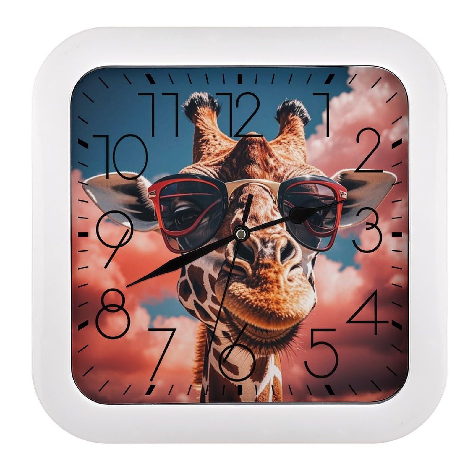 FekiLoot Giraffe Wearing Sunglasses Wall Clock Battery Operated Square Decorative Wall Clocks Silent Non Ticking Analog Clock Modern Retro Vintage Wall Clocks for Kitchen Living Room Office 10.2 Inch