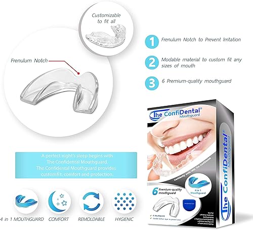 Miniatura 4 de The ConfiDental Protector bucal para rechinar dientes por la noche, modelo para dientes rechinados regulares, paquete de 6 protectores nocturnos