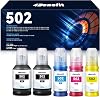 Compatible Epson T502 502 Ink Refill Bottle Ecotank ET-3850 ET-4760 ET-4850 2850 2760 3760 ET-3830 ET-3843 ET-2750 ET-3750 ET4750 ET4750 ET4750 750 E 0 for T-15000 Printer - 5 Pack