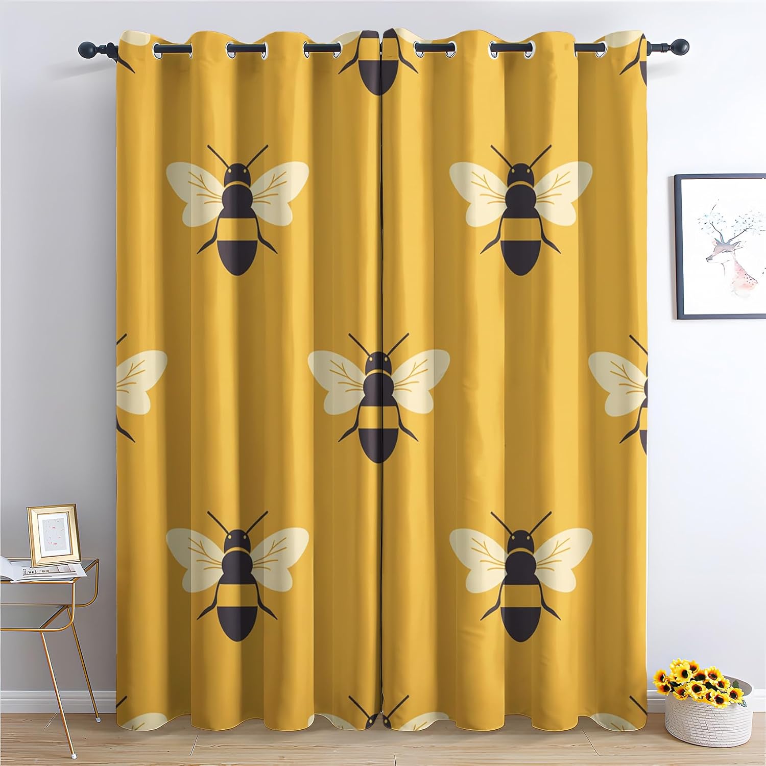 Venivici Bee Blackout Curtains for Bedroom Living Room 54 Inch Drop