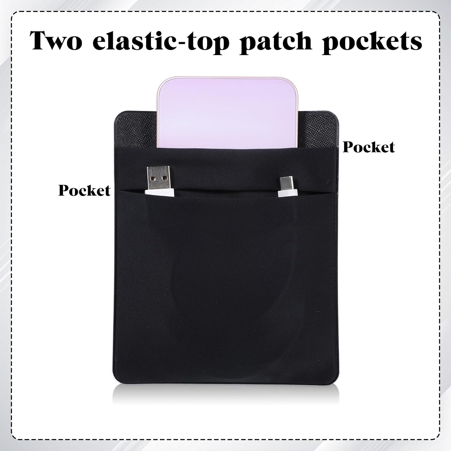 Portable Hard Drive Sleeve, 2-Pocket Stick on Pouch with Reusable Adhesive Portable SSD Holder for Most Laptop External Solid State Drive Mouse USB Cable