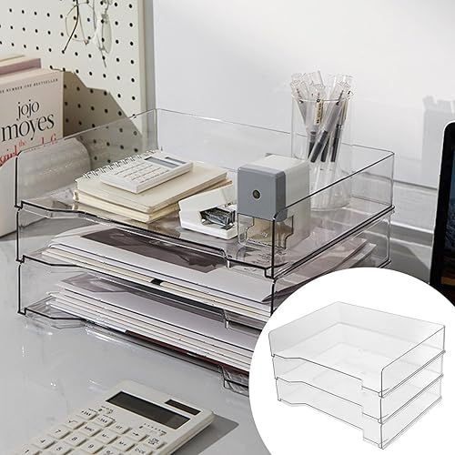 Miniatura 9 de Bandeja apilable de acrílico de 3 niveles, bandeja de acrílico transparente, caja de almacenamiento de documentos para oficina, espacio de trabajo,