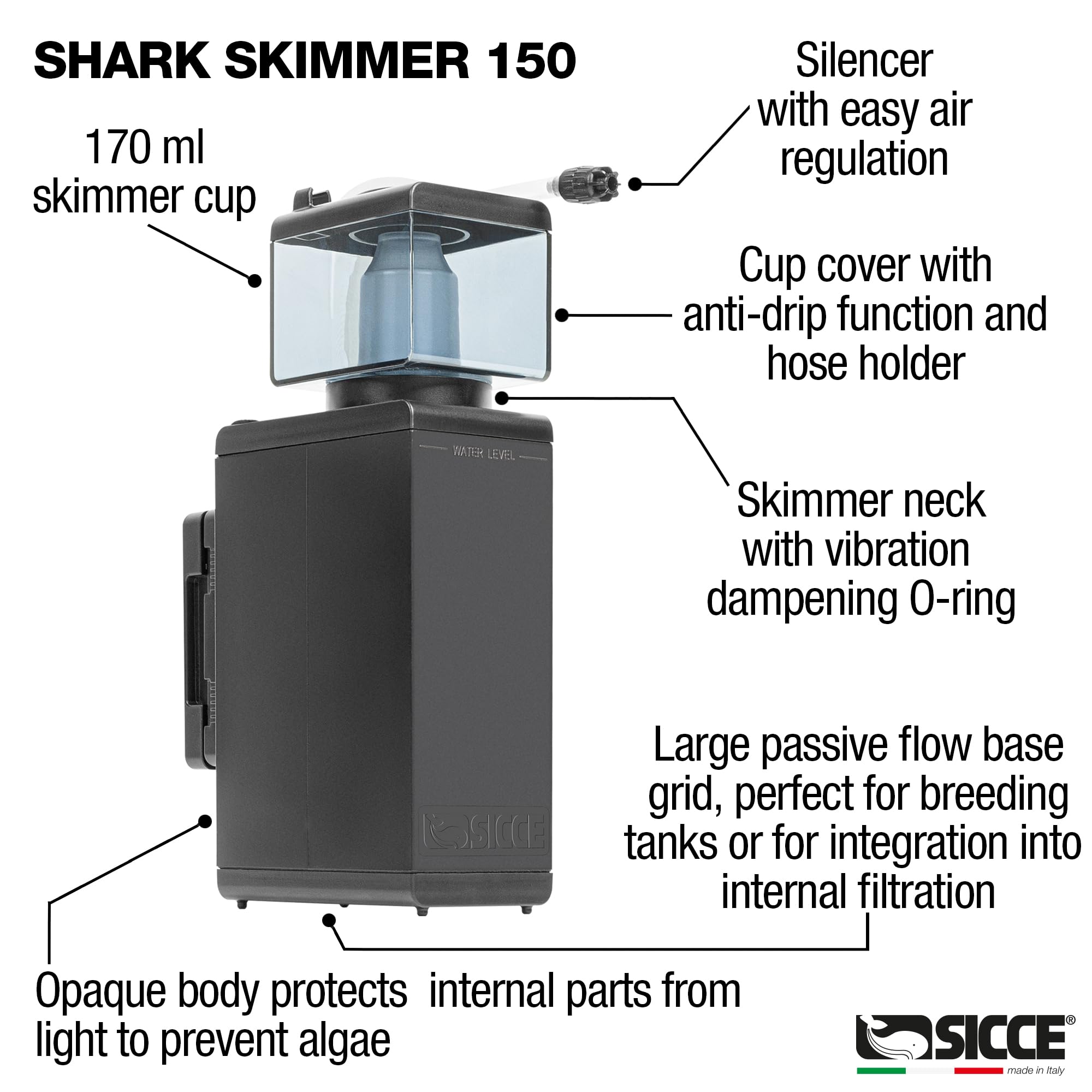 Amazon.com : Sicce Shark Nano Protein Skimmer 150 up to 40 Gallon
