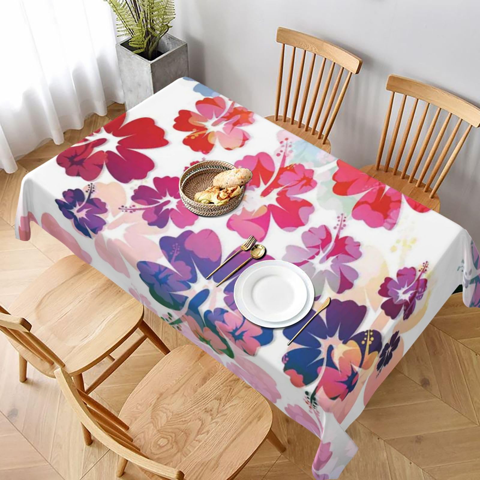 BNVSADC Hawaiian flower print Printed Rectangle Tablecloth 228x152 CM, Water Resistant Polyester Table Cloth Decorative Fabric Table Covers for Kitchen Dining Table Parties Camping