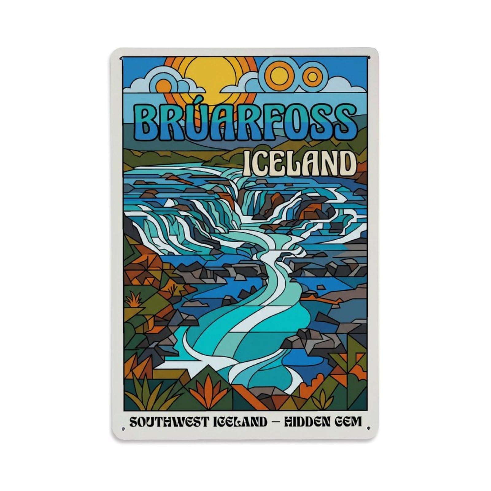 Gead 8X12inch Style Vintage Travel Bruarfoss Iceland Waterfall Metal Tin Sign
