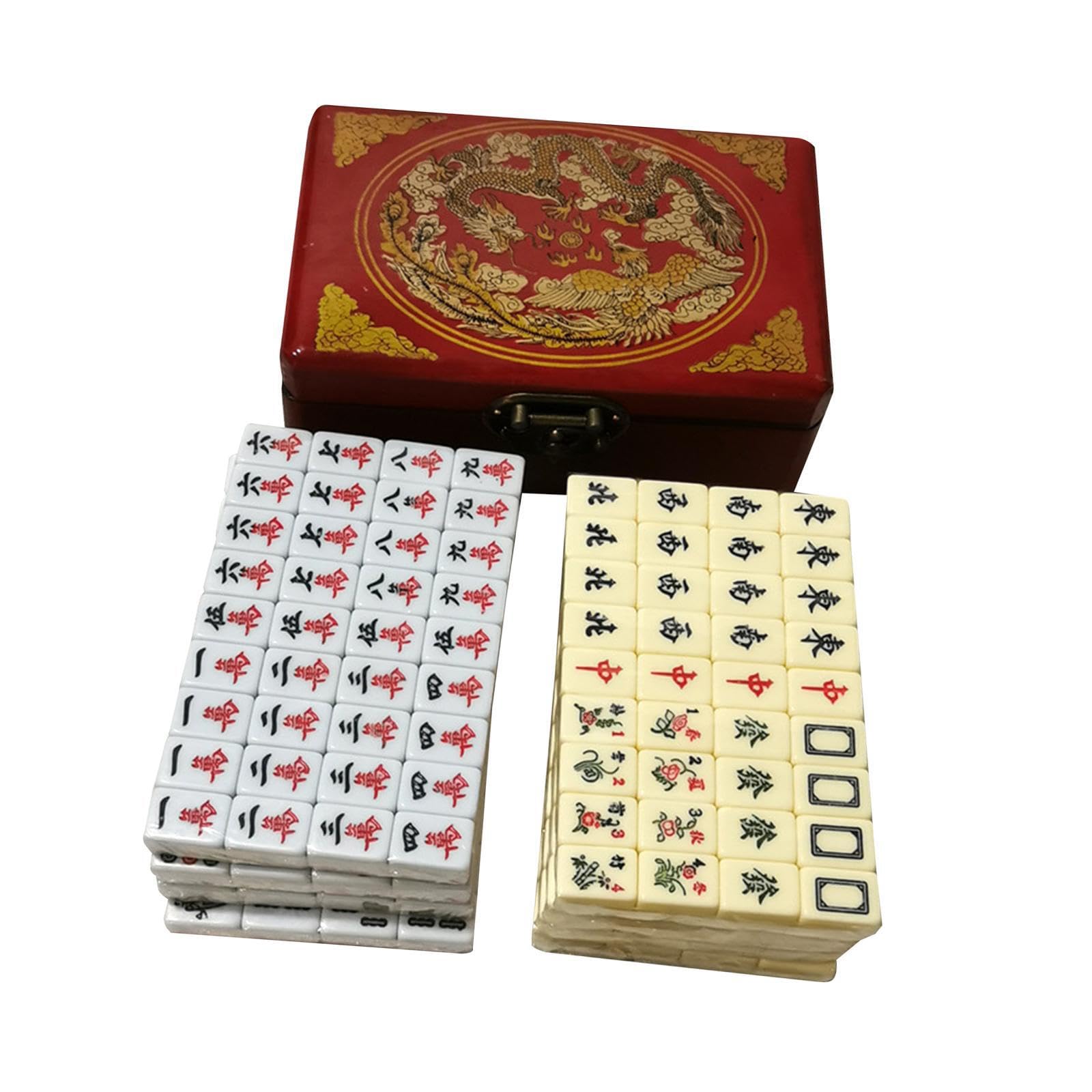 Coffret en Bois de Mini-tuiles de Mahjong Classiques, Facile à pour Les débutants et la Famille. Jeu de Mahjong Traditionnel Chinois, Portable et, Double Couleur