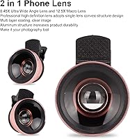 Vista 4 de Kit de lente de teléfono celular 2 en 1, lente de cámara macro de teléfono 0.45X gran angular 12.5X, lente profesional para teléfono celular con Oro