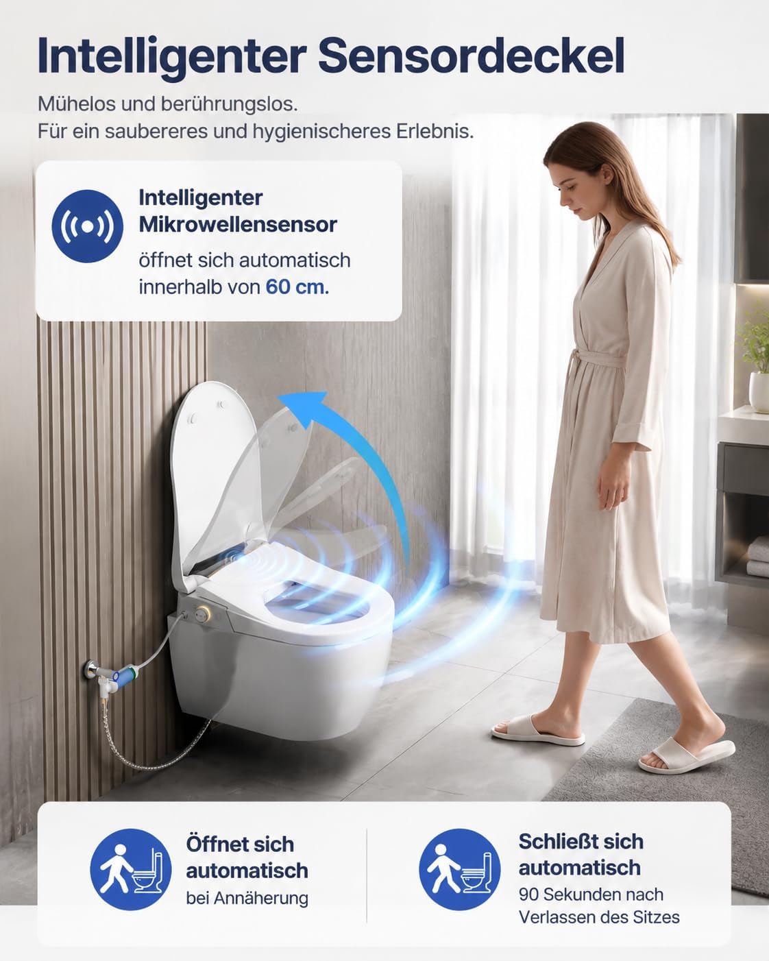 Image showing a person approaching the bidet seat and the lid automatically opening