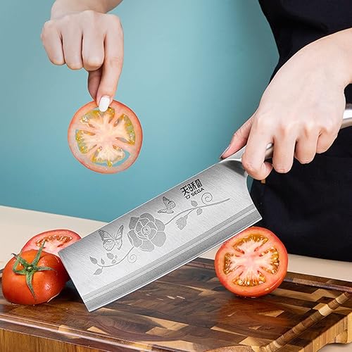 Miniatura 37 de TJ POP Cuchillo de chef chino, cuchillo de acero inoxidable de 7.5 pulgadas con mango ergonómico, cuchillo de cocina ultra afilado para el hogar