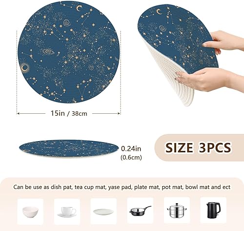 Miniatura 2 de 3 Pcs Trivet Runner Space Galaxy Constellation Pattern for Hot Pots and Pans 15in Cotton Thread Weave Heat Resistant Pot Mat for Hot Pot Camper Must