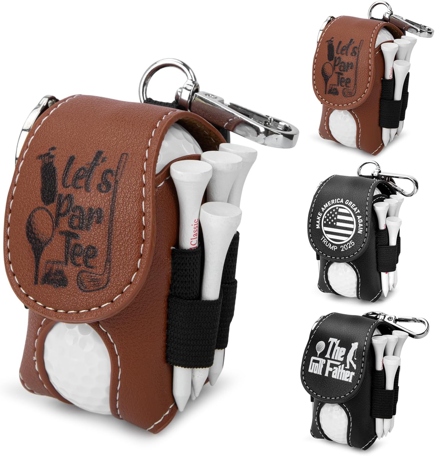 Golf Ball Bag Pouch with Golf Tee Holder Leather Golf Ball Pouch with Belt Clip Golf Ball Bag for Men and Women Storage Gift