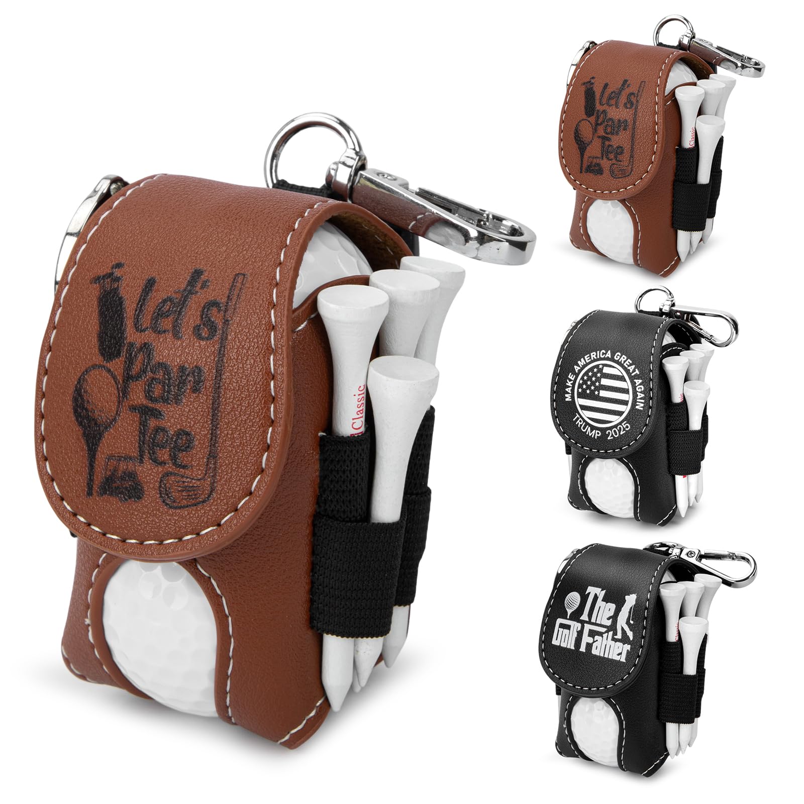 Golf Ball Bag Pouch withTee Holder Leather Golf Pouch with Belt Clip, Gifts for Golfers