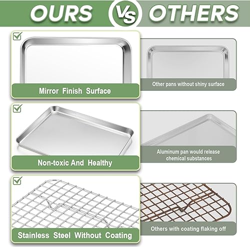 Miniatura 6 de TeamFar Molde para horno tostador con juego de estante, 9 x 7 x 1 pulgadas, de acero inoxidable, compacto, bandeja para hornear pequeña con mini
