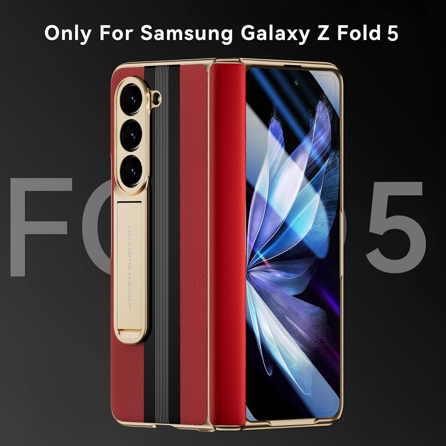 for Samsung Galaxy Z Fold 5 Phone Case [Luxury Premier Genuine Leather] [Full Body Hinge Protection] [Built-in Screen Protector] [Kickstand Slim Protective Cover] for Galaxy ZFold 5 (Red)