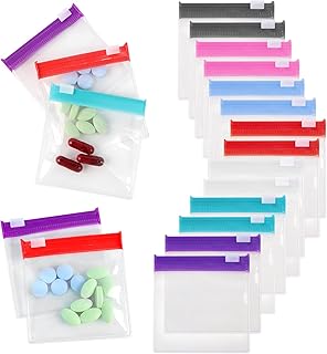 Reusable Zippered Pill Pouch with Slide Lock - 14 Piece Set in 7 Colors - Travel Pill Case for Medicine, Qtips & Small Items - Compact Pill Bags for Trave