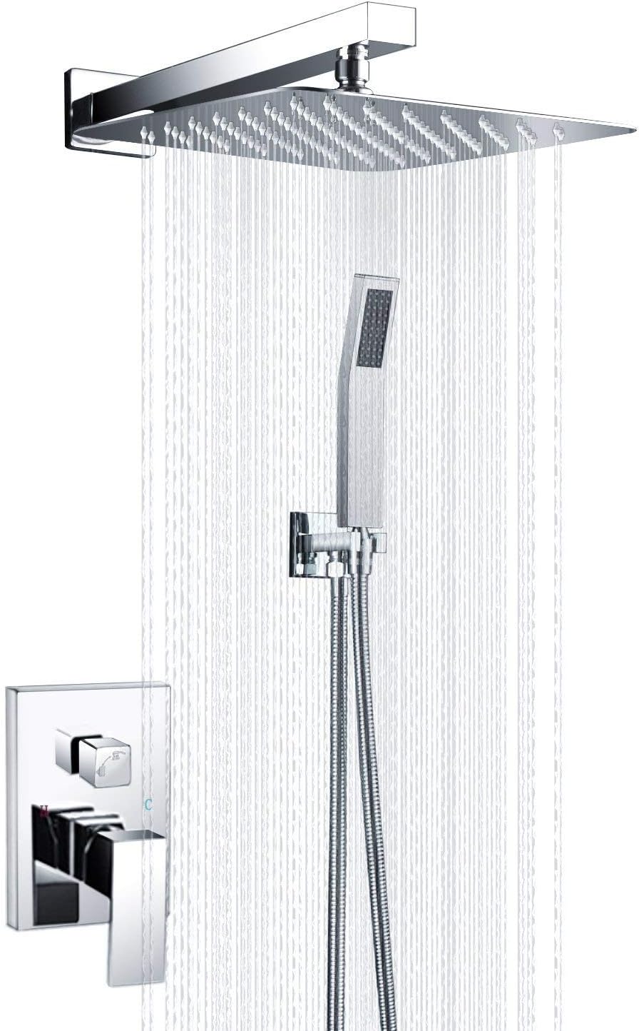 S R SUNRISE Concealed System, 3030CM Square Overhead Shower Head High Pressure, Advanced Air Injection Technology, Chrome,304 Stainless Steel and Brass, 12Zoll